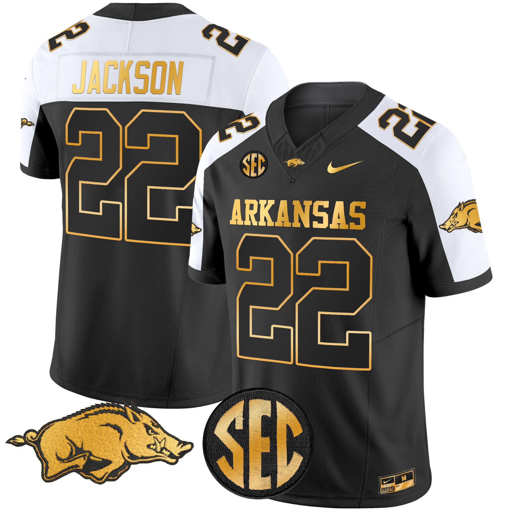 Men Arkansas Razorbacks #22 Jackson Black Nike 2024 Gold Vapor Limited NCAA Jersey->->NCAA Jersey